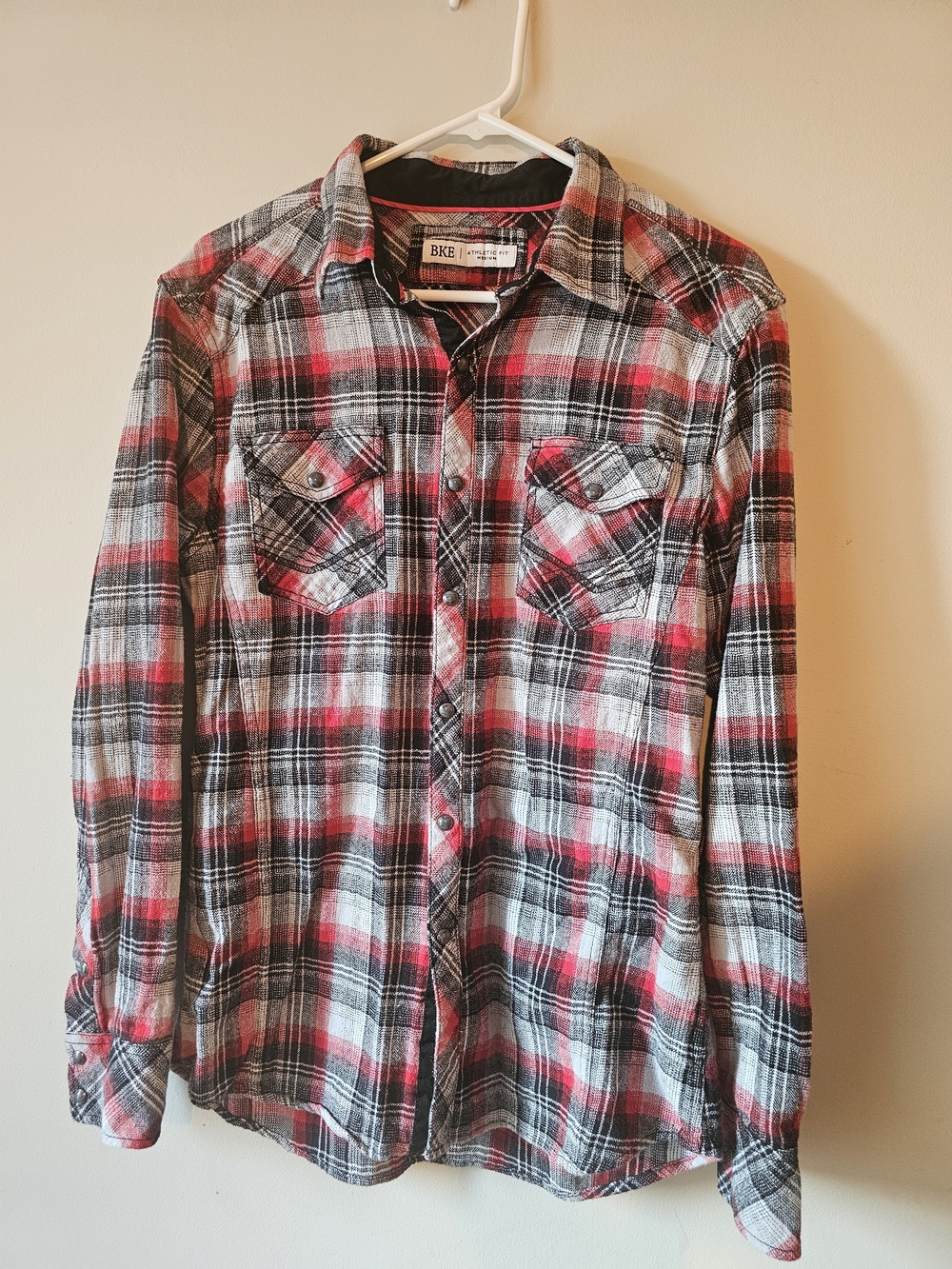 BKE Men's Red Black Gray Plaid Flannel Shirt